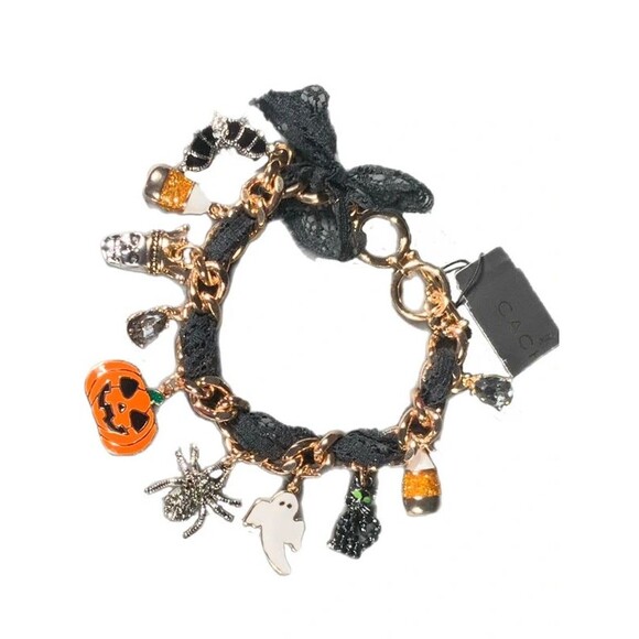 Cache Jewelry - NWT Caché Halloween Charm Bracelet Pumpkin Ghost Spider Black Lace Gold Tone